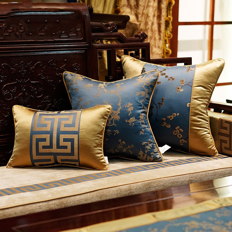 KTX-621395 Blue Chinese Style Cushion Cover for Mahogany Sofa - Elegant Home Fashion Accessory