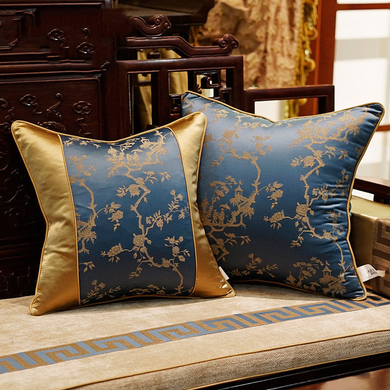 KTX-621395 Blue Chinese Style Cushion Cover for Mahogany Sofa - Elegant Home Fashion Accessory