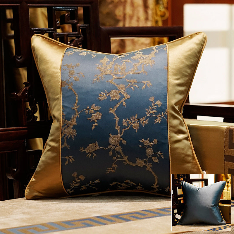 KTX-621395 Blue Chinese Style Cushion Cover for Mahogany Sofa - Elegant Home Fashion Accessory