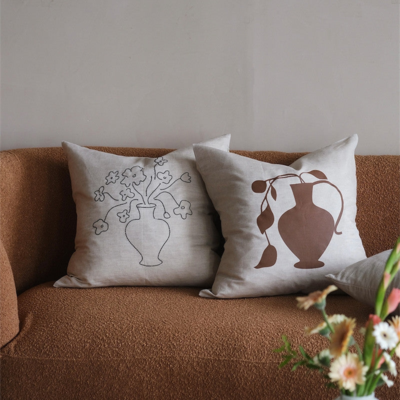 KTX-622547 Linen Embroidery Removable and Washable Sofa Pillow for Living Room - 45x45cm / 50x50cm