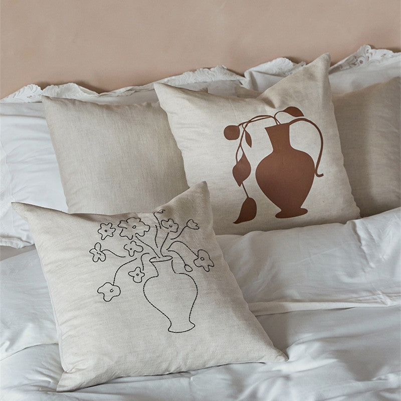 KTX-622547 Linen Embroidery Removable and Washable Sofa Pillow for Living Room - 45x45cm / 50x50cm