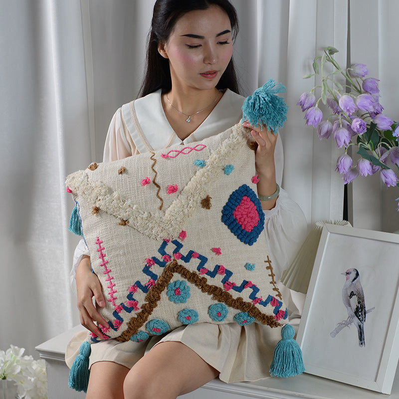 KTX-624531 Cotton Tufted Pillow in Moroccan Style for Living Room and Bedroom, 45x45cm