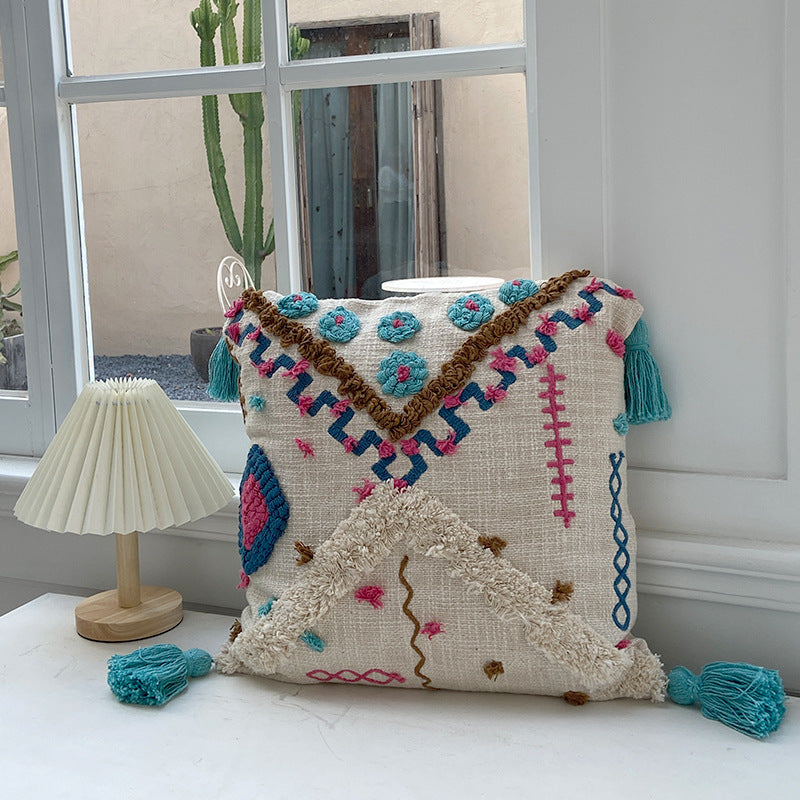 KTX-624531 Cotton Tufted Pillow in Moroccan Style for Living Room and Bedroom, 45x45cm