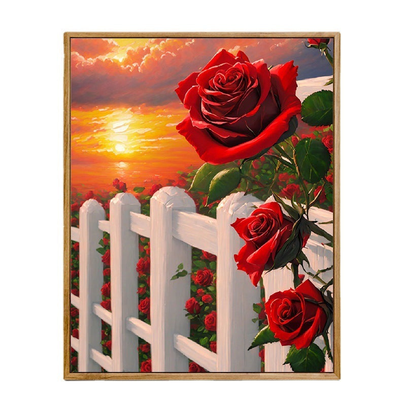KTX-625619 Advanced Digital Oil Painting Kit - Rose Design, Frameless Canvas with Brush