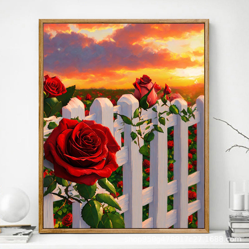 KTX-625619 Advanced Digital Oil Painting Kit - Rose Design, Frameless Canvas with Brush