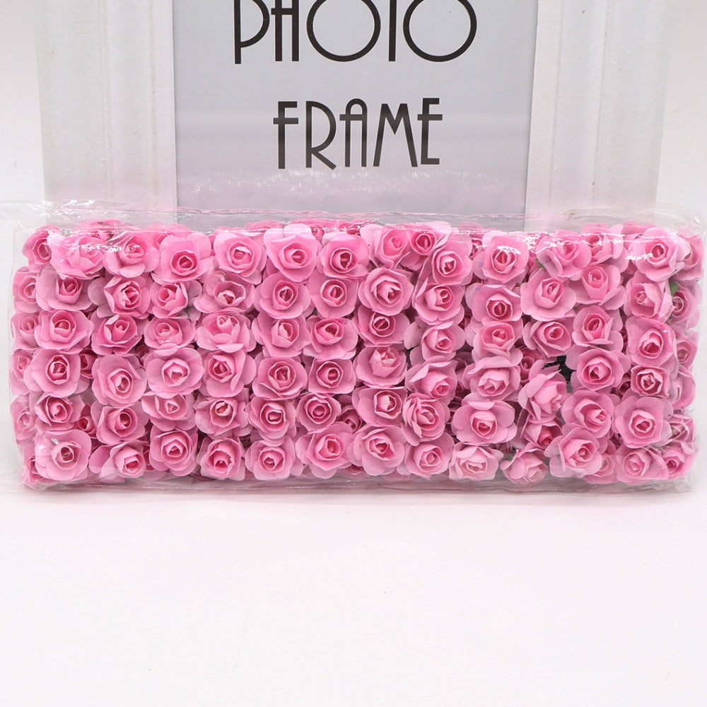 KTX-626771 Mini Artificial Paper Rose Bouquet - 144pcs 1.5-1.8cm for DIY Crafts, Wreaths, and Wedding Decor