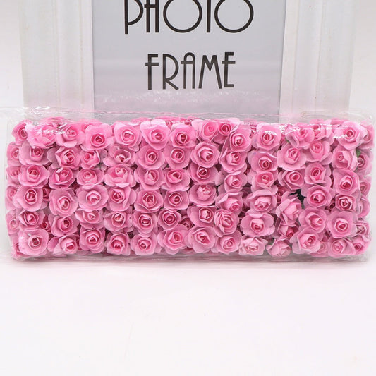 KTX-626771 Mini Artificial Paper Rose Bouquet - 144pcs 1.5-1.8cm for DIY Crafts, Wreaths, and Wedding Decor
