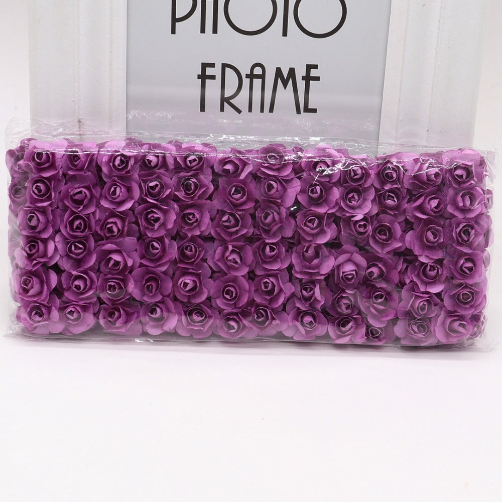 KTX-626771 Mini Artificial Paper Rose Bouquet - 144pcs 1.5-1.8cm for DIY Crafts, Wreaths, and Wedding Decor