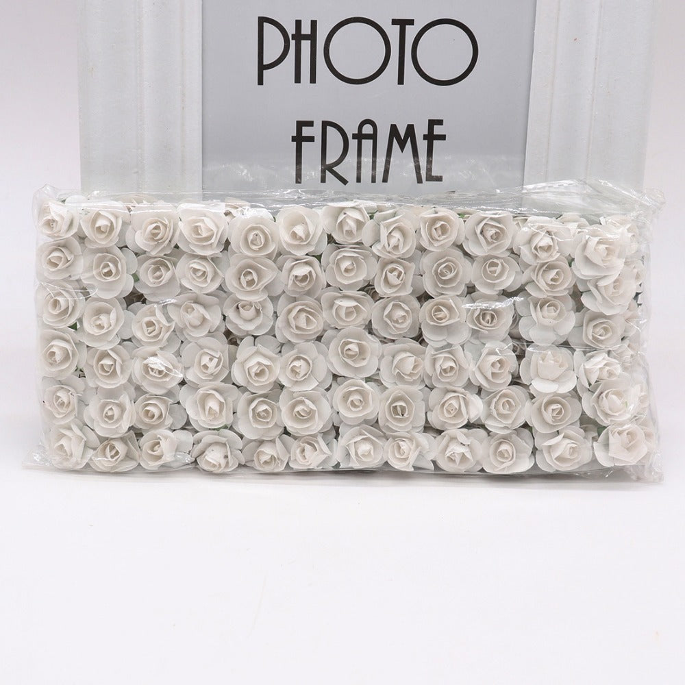 KTX-626771 Mini Artificial Paper Rose Bouquet - 144pcs 1.5-1.8cm for DIY Crafts, Wreaths, and Wedding Decor