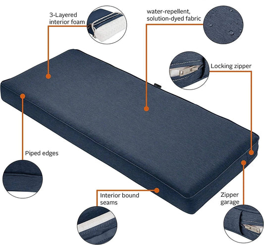 KTX-627347 Water-Resistant High Density Foam Outdoor Bench Seat Cushion with Washable Cover