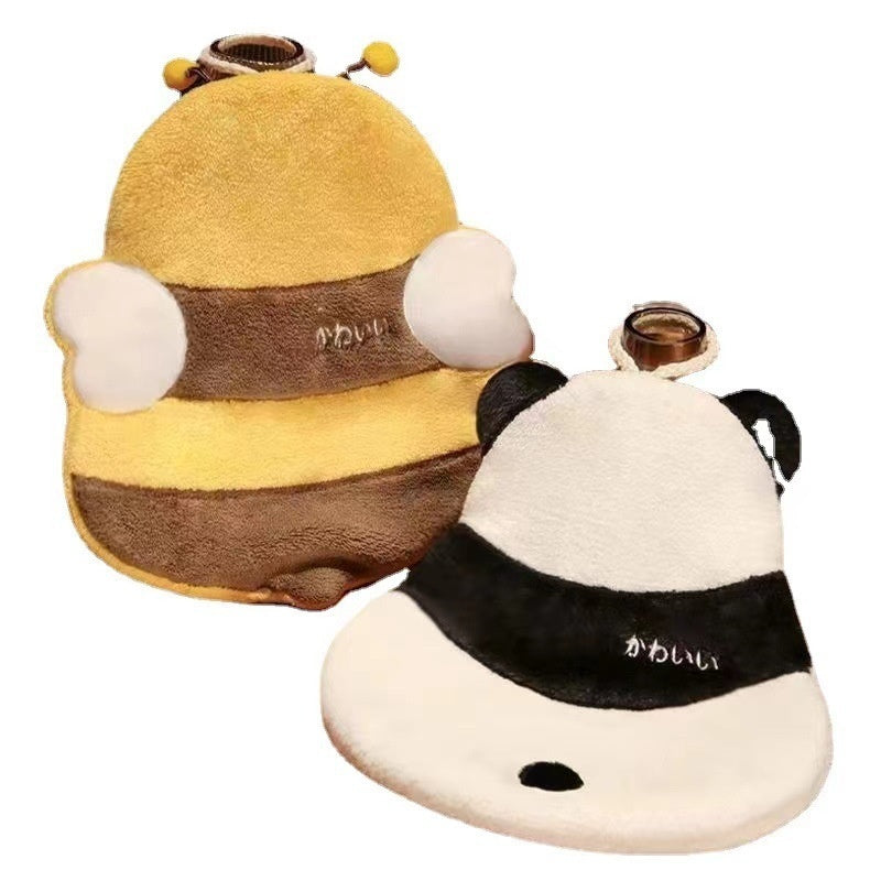 KTX-627411 Cute Cartoon Coral Fleece Towels with Bee and Panda Designs - Set of 2 Hanging Towels