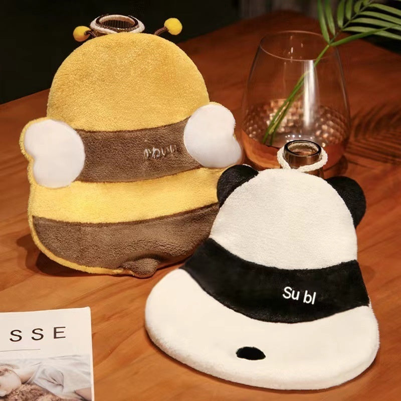 KTX-627411 Cute Cartoon Coral Fleece Towels with Bee and Panda Designs - Set of 2 Hanging Towels