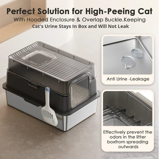 KTX-628435 Eco-Friendly 20L Stainless Steel Cat Litter Box – Easy to Clean and Foldable Design