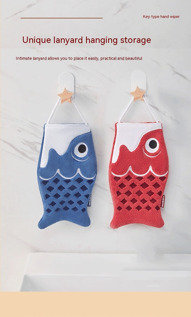 KTX-628563 Cute Cartoon Microfiber Hanging Hand Towel in Red and Blue