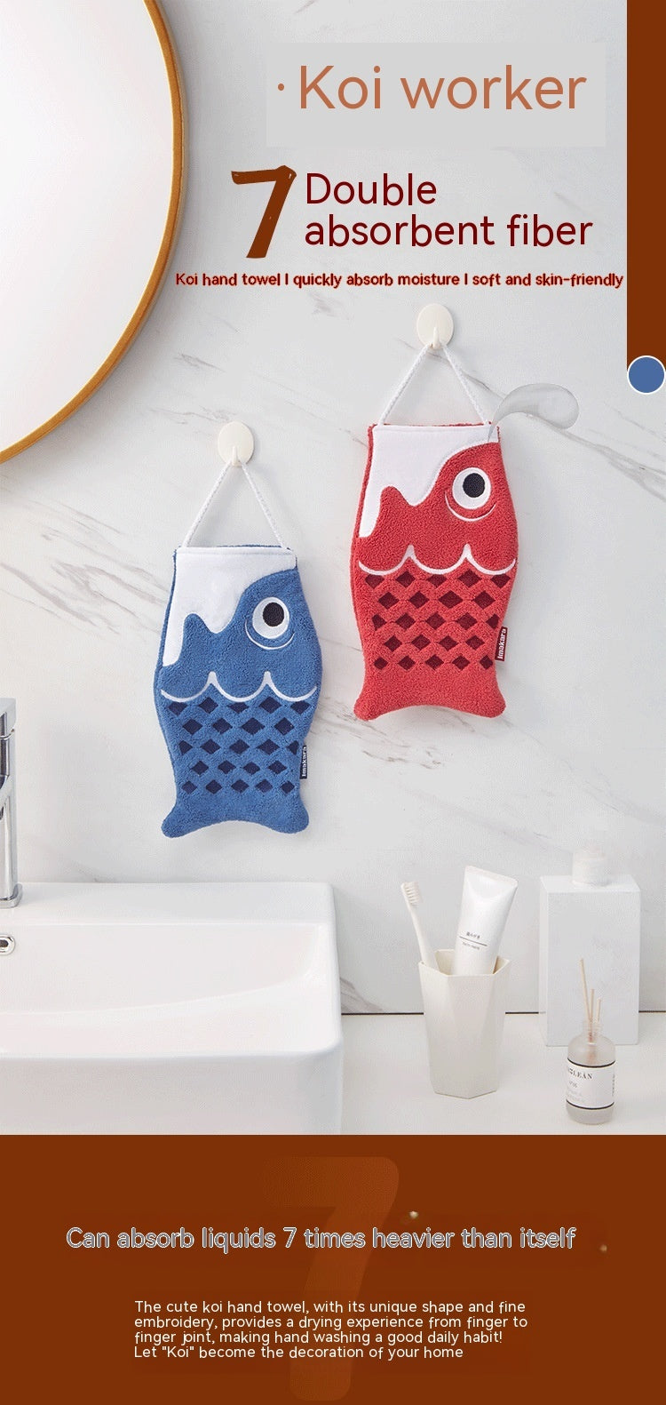 KTX-628563 Cute Cartoon Microfiber Hanging Hand Towel in Red and Blue