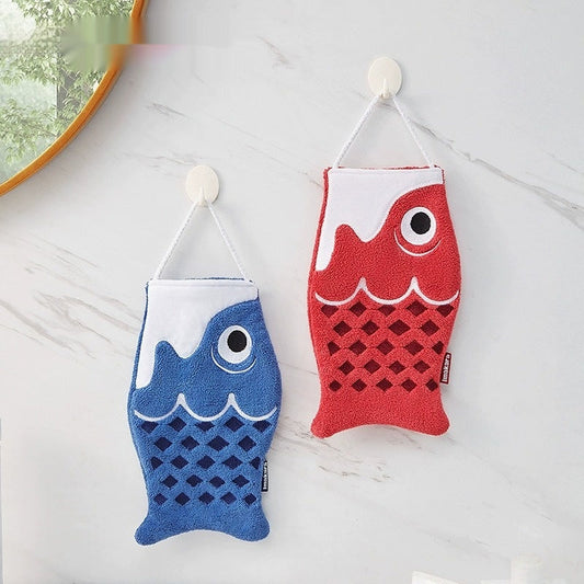 KTX-628563 Cute Cartoon Microfiber Hanging Hand Towel in Red and Blue