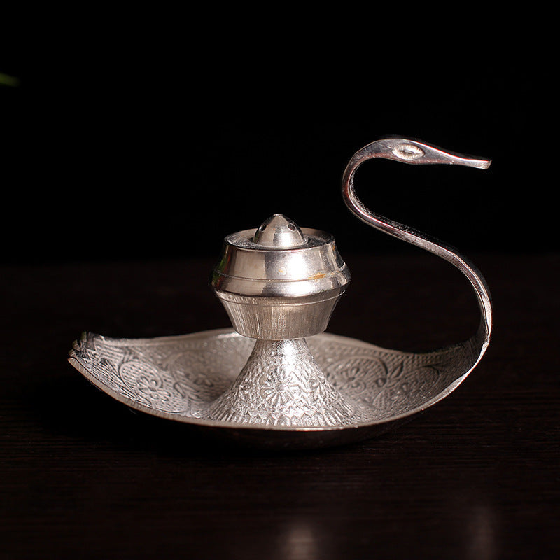 KTX-629075 Handcrafted Silver Swan Copper Incense Holder and Aroma Diffuser