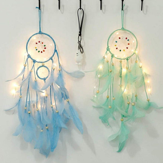 KTX-629459 Colorful Feather Dreamcatcher Wall Decoration - Pink, White, Blue, Purple, Green
