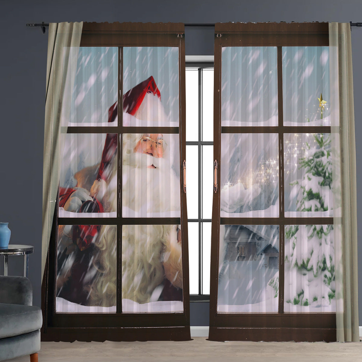 KTX-629843 Christmas 3D Printed Floral Curtains - Set of 2, Various Sizes and High Shading 71%-90%