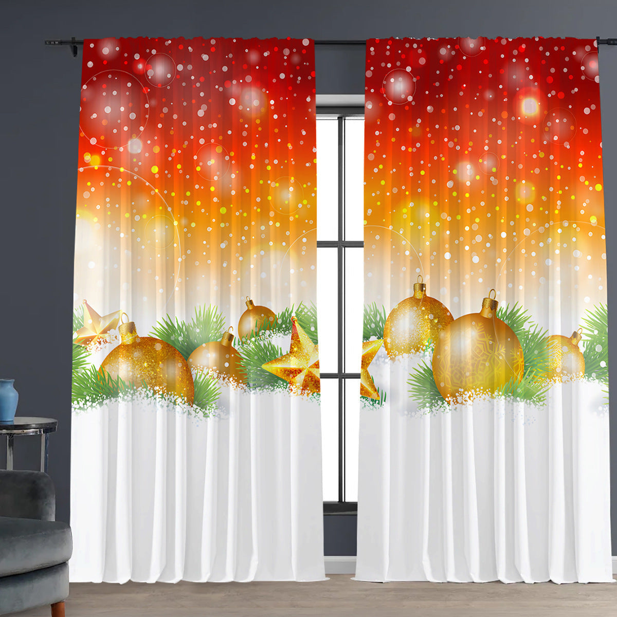 KTX-629843 Christmas 3D Printed Floral Curtains - Set of 2, Various Sizes and High Shading 71%-90%