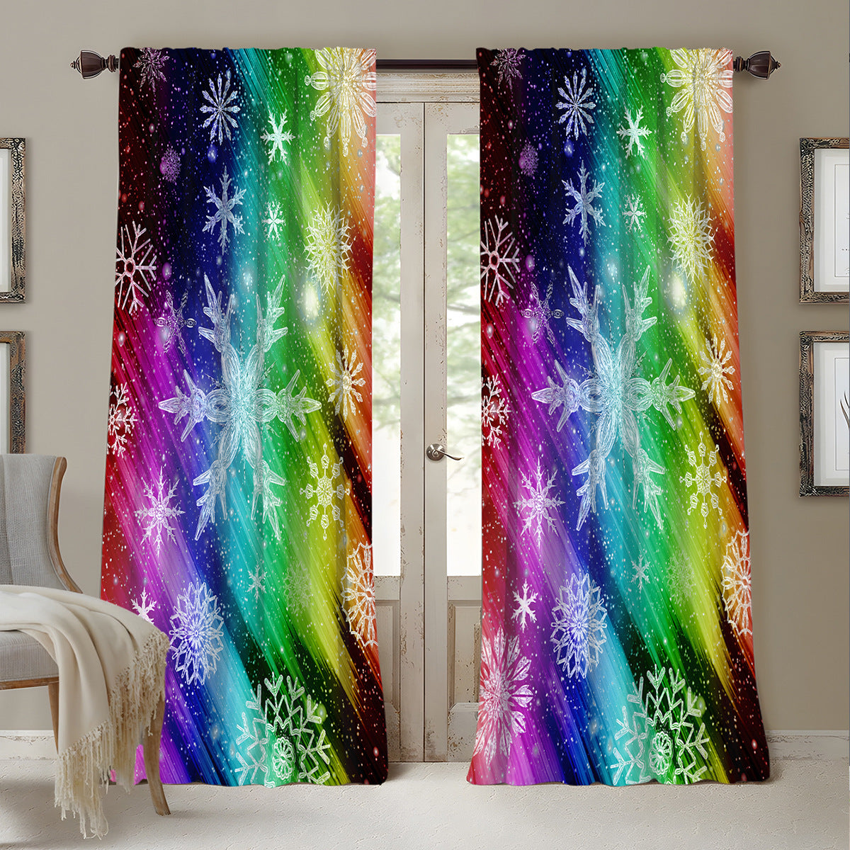 KTX-629843 Christmas 3D Printed Floral Curtains - Set of 2, Various Sizes and High Shading 71%-90%