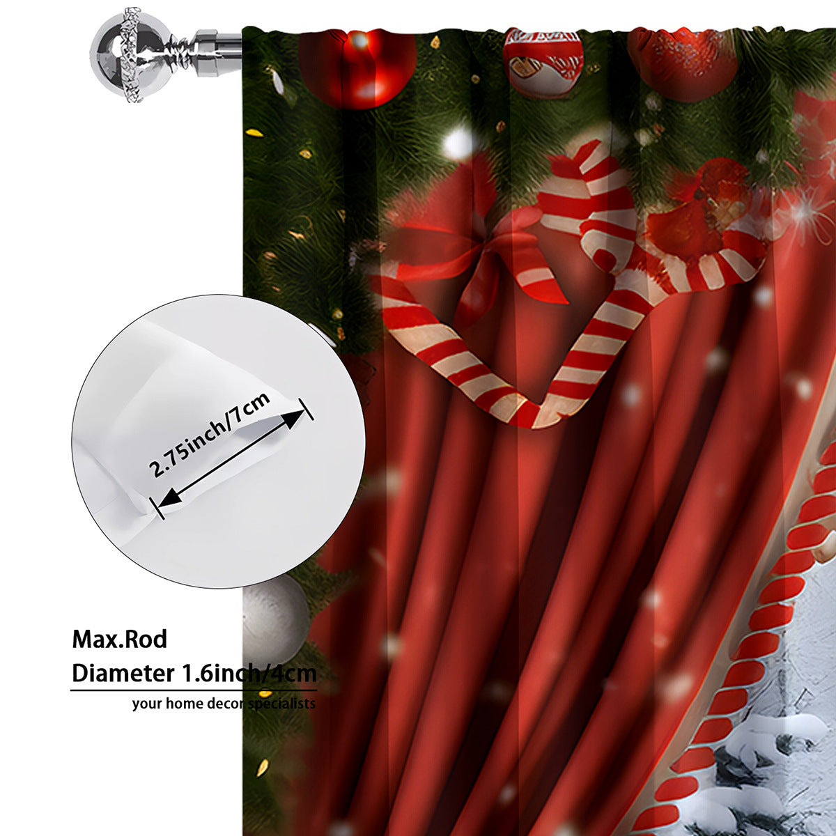 KTX-629843 Christmas 3D Printed Floral Curtains - Set of 2, Various Sizes and High Shading 71%-90%