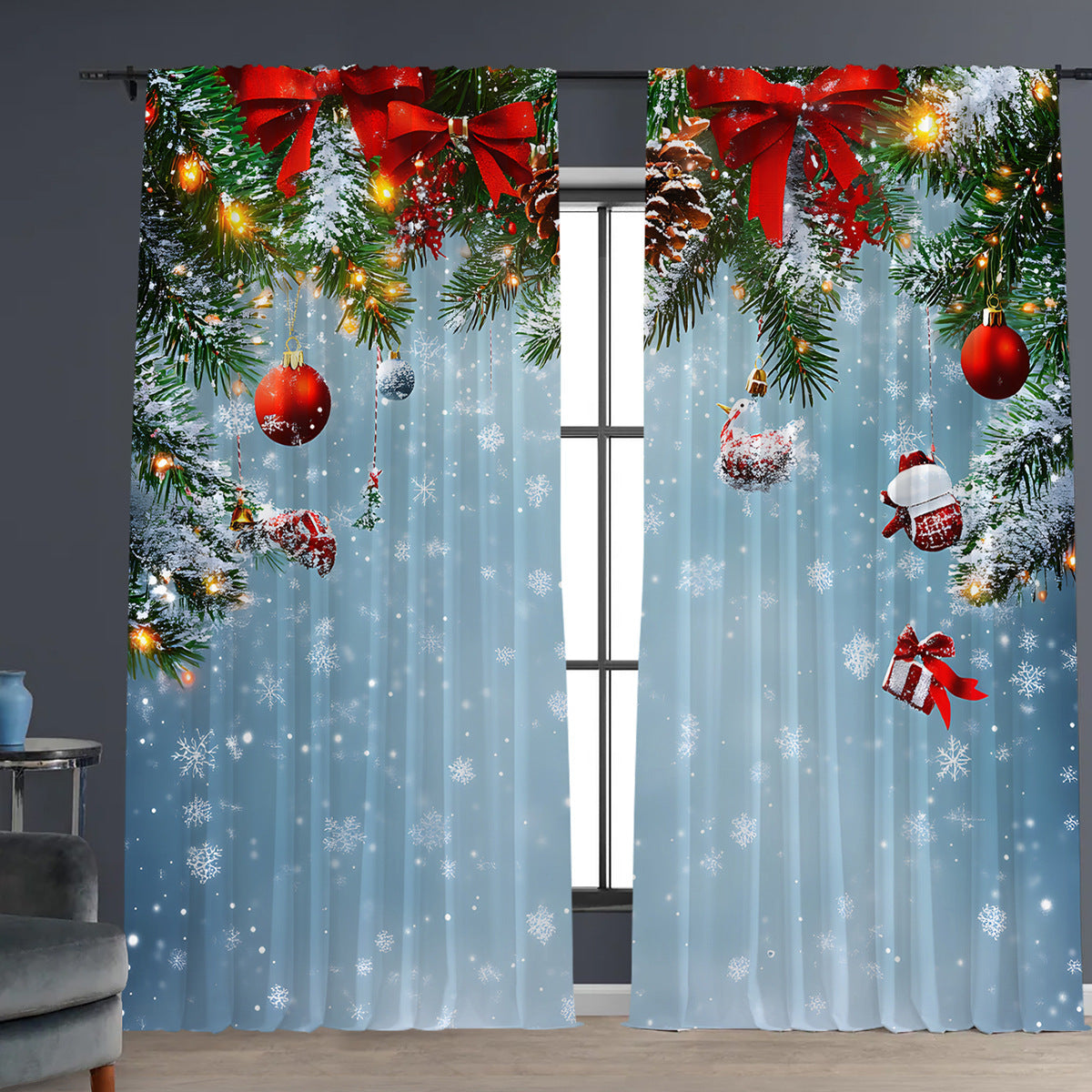 KTX-629843 Christmas 3D Printed Floral Curtains - Set of 2, Various Sizes and High Shading 71%-90%