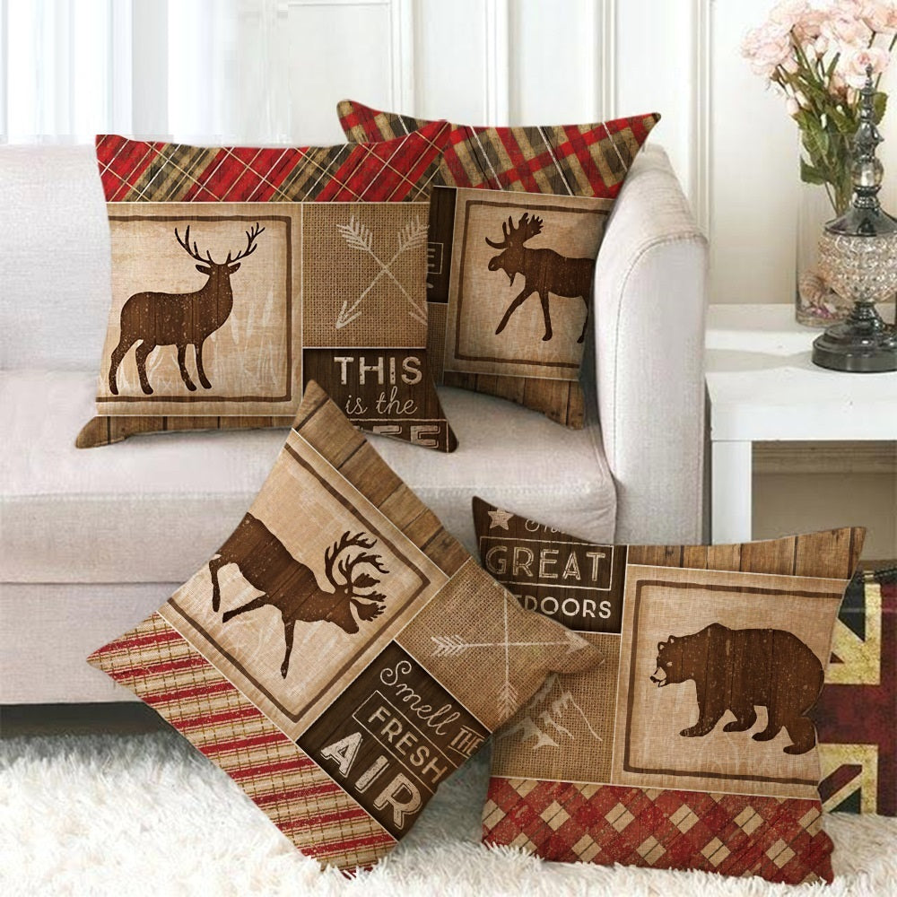 KTX-630099 Wild Animal Cartoon Linen Pillow Cover - 45x45cm, Chinese Style, Multiple Colors