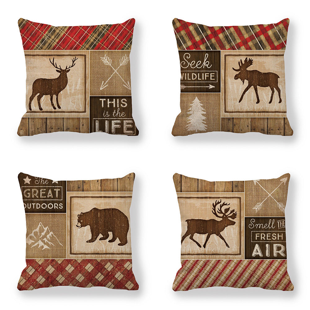 KTX-630099 Wild Animal Cartoon Linen Pillow Cover - 45x45cm, Chinese Style, Multiple Colors