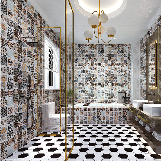 KTX-630227 PVC Self-Adhesive Sticker Ciment Tiles - Moisture-Proof, Anti-Mildew, Sound Insulation - 60cm x 1m