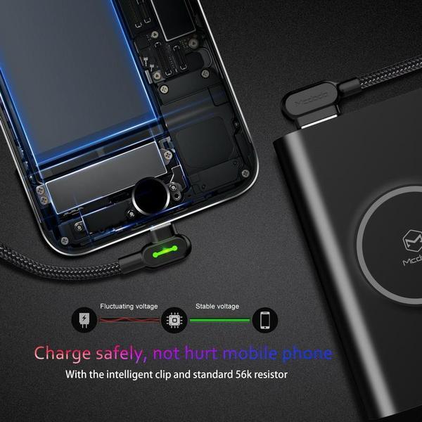 KTX-630355 90 Degree USB Gaming Charger for iPhone - 1.8m Micro USB Data Cable with Intelligent Protection
