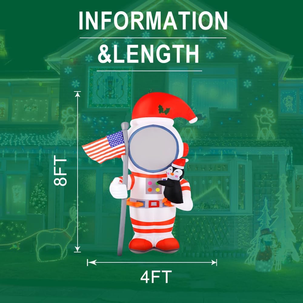 KTX-630483 8FT Inflatable Astronaut Decoration with Penguin for Christmas and Holiday Parties