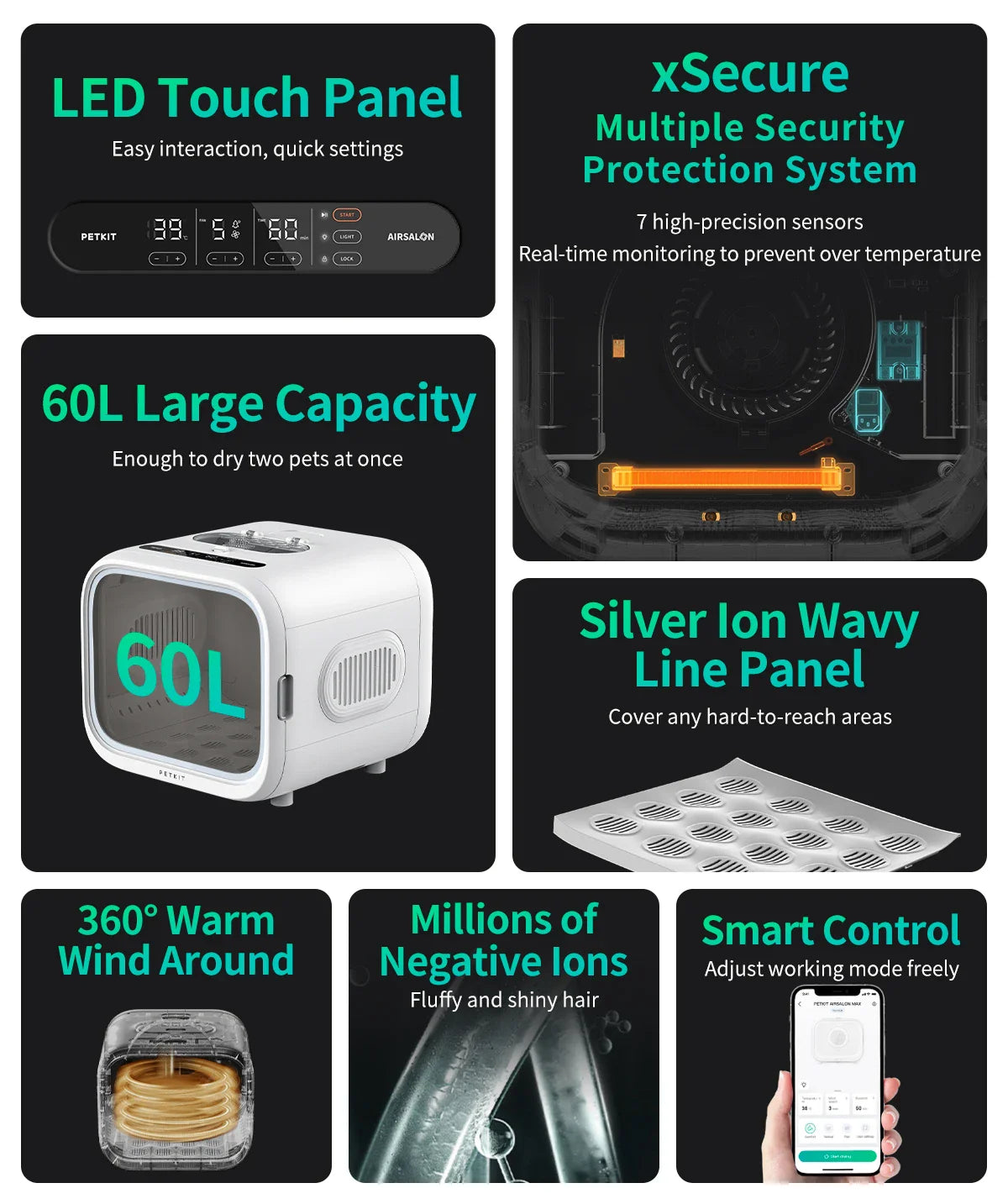 KTX-630547 PETKIT AIRSALON MAX Smart Dog & Cat Grooming Dryer with 360° Warm Air and LED Touch Control