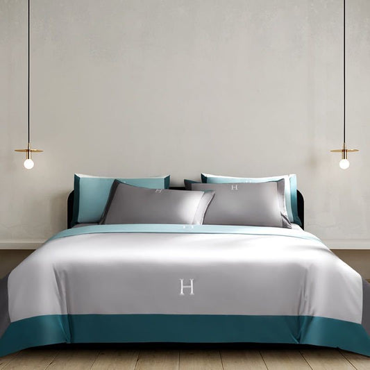 KTX-630611 Light Luxury Solid Color Long-Staple Cotton Four-Piece Bedding Set with Embroidery