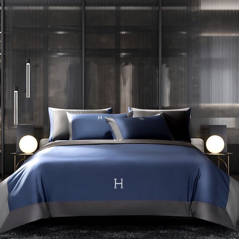 KTX-630611 Light Luxury Solid Color Long-Staple Cotton Four-Piece Bedding Set with Embroidery