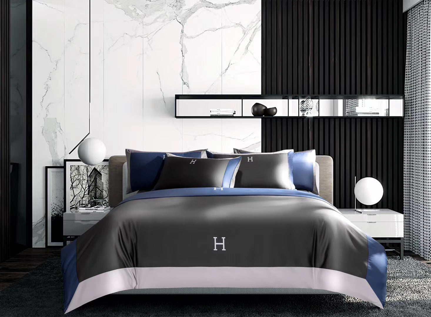 KTX-630611 Light Luxury Solid Color Long-Staple Cotton Four-Piece Bedding Set with Embroidery