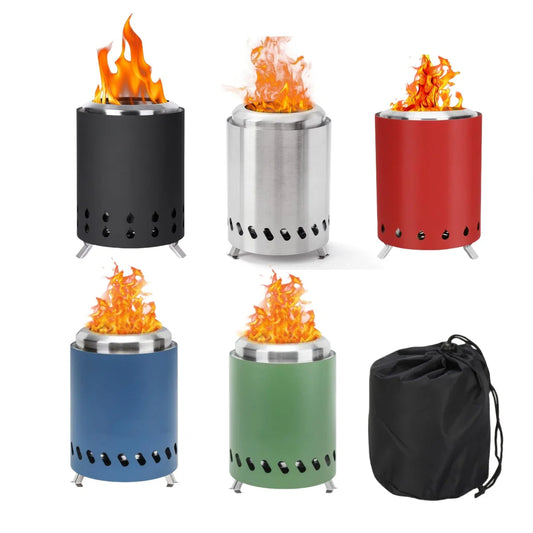 KTX-630803 5.5" Low Smokeless Outdoor Camping Stove - Stainless Steel Portable Tabletop Fire Pit