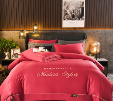 KTX-631763 European-Style Washed Silk Four-Piece Bedding Set with Lace Details in Ice Silk for 1.8m Beds