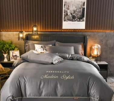 KTX-631763 European-Style Washed Silk Four-Piece Bedding Set with Lace Details in Ice Silk for 1.8m Beds