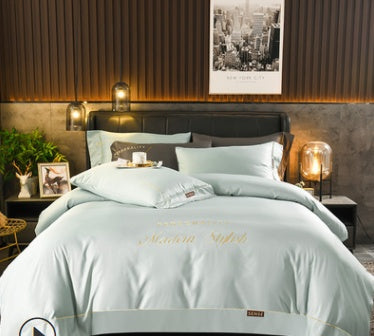 KTX-631763 European-Style Washed Silk Four-Piece Bedding Set with Lace Details in Ice Silk for 1.8m Beds