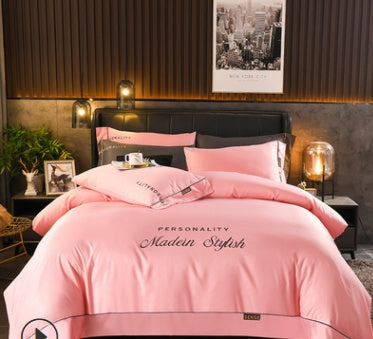 KTX-631763 European-Style Washed Silk Four-Piece Bedding Set with Lace Details in Ice Silk for 1.8m Beds