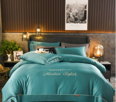 KTX-631763 European-Style Washed Silk Four-Piece Bedding Set with Lace Details in Ice Silk for 1.8m Beds