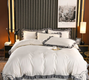 KTX-631763 European-Style Washed Silk Four-Piece Bedding Set with Lace Details in Ice Silk for 1.8m Beds
