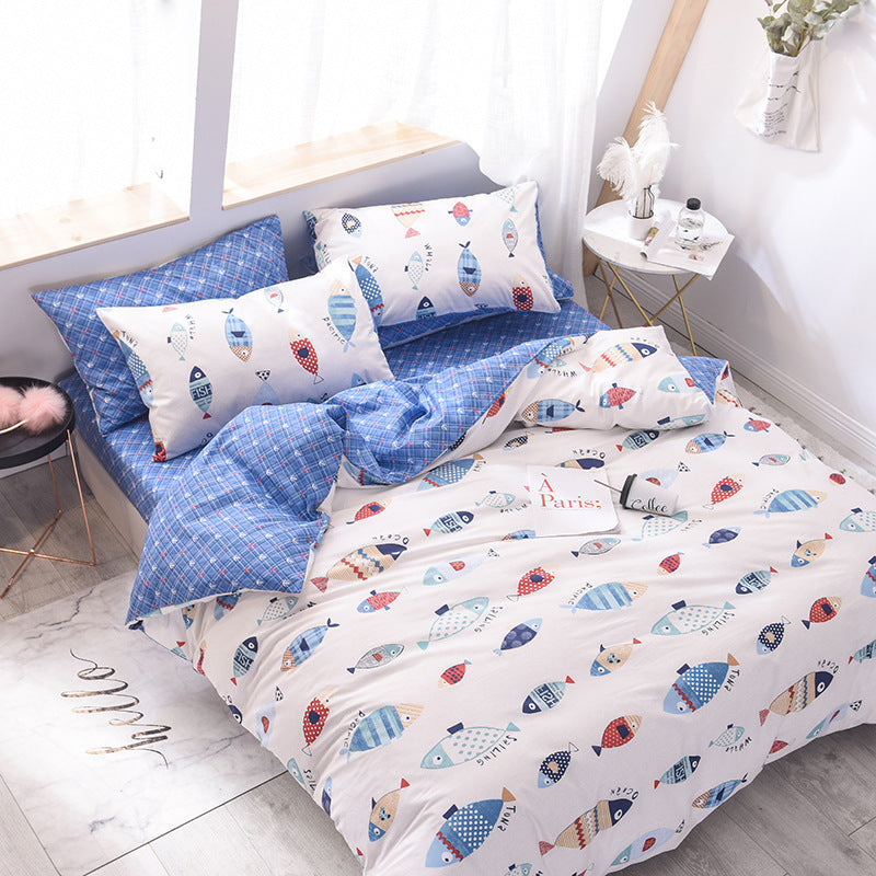 KTX-632915 Nordic-style Four-Piece Cotton Bedding Set with Geometric Patterns