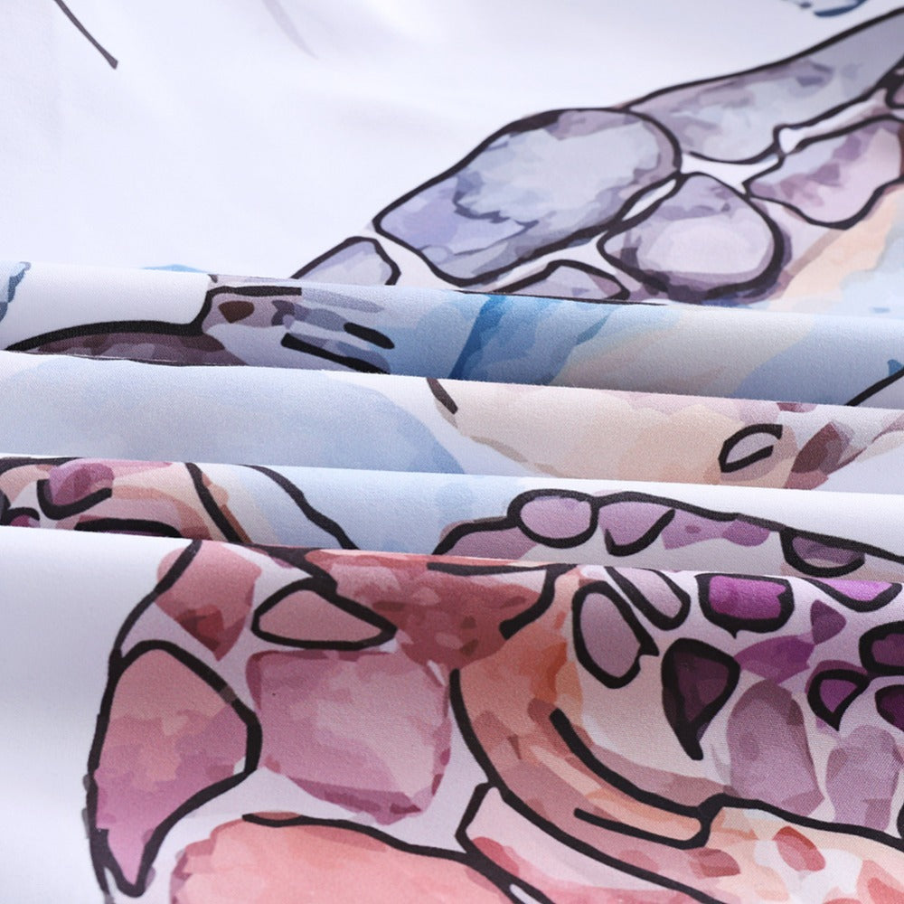 KTX-633747 Retro Sea Turtle Duvet Cover Set in Polyester - Floral Nautical Design (Three or Four Pieces Available)