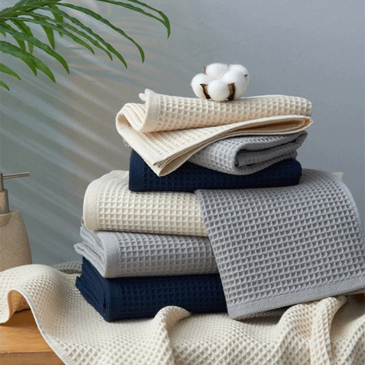 KTX-634323 Pure Cotton Japanese-Style Absorbent Honeycomb Pattern Towels in Multiple Sizes and Colors