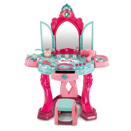 KTX-634579 Beauty Mirror Playset with Light & Sound - Double Door Dressing Table with Chair for Kids