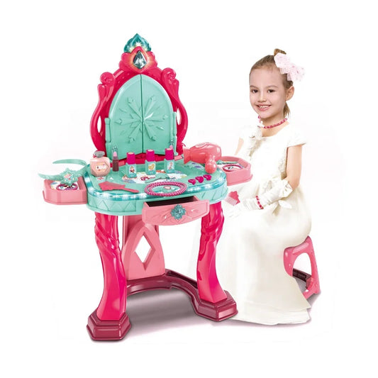 KTX-634579 Beauty Mirror Playset with Light & Sound - Double Door Dressing Table with Chair for Kids