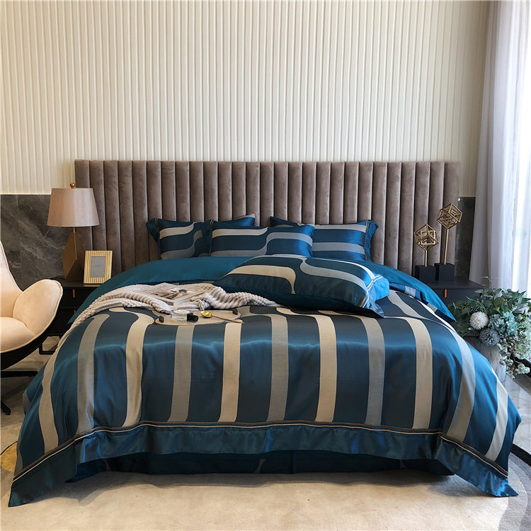 KTX-634707 Pure Cotton Four-Piece Duvet Cover Set with Geometric Pattern for Spring and Summer