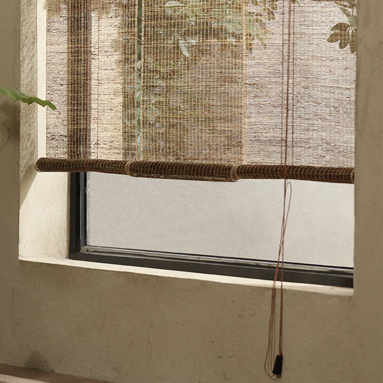 KTX-635603 Japanese Ramie Roller Blind for Tea Rooms - Semi-Shading, Plain Beige Design, Available in Multiple Widths